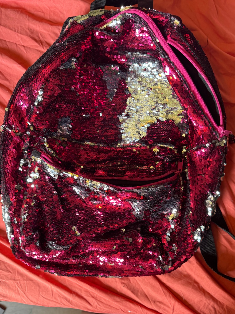 Sequin Reversible Pink and Silver Backpack